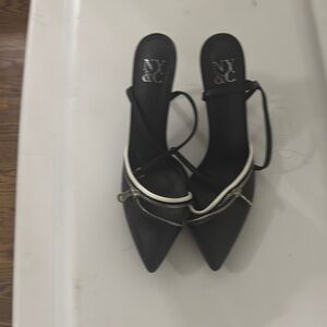 NY&C Black Strappy Heels with Zipper Detail